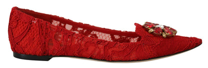Chaussures Plates Mocassins Dolce & Gabbana Taormina Rouges à Cristaux