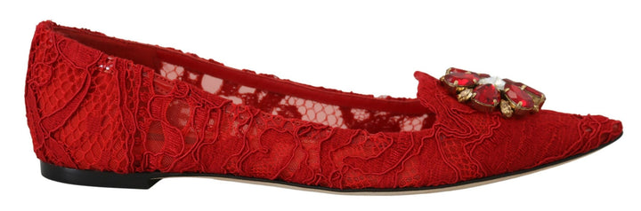 Chaussures Plates Mocassins Dolce & Gabbana Taormina Rouges à Cristaux