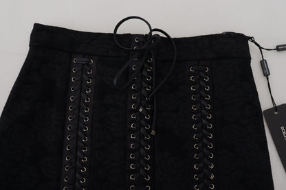Jupe crayon courte au-dessus du genou en brocart noir Dolce & Gabbana
