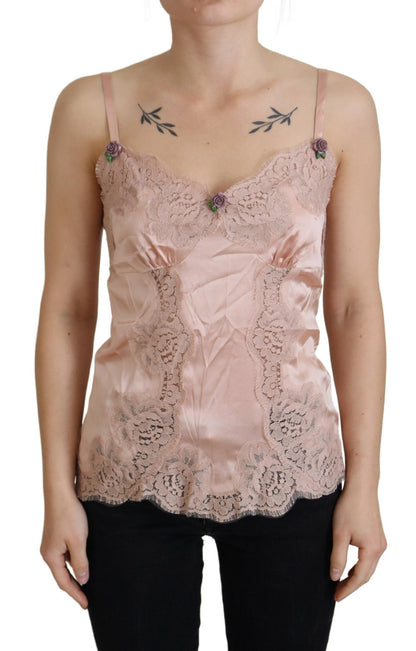 Caraco Dolce & Gabbana en satin rose avec dentelle et roses, lingerie