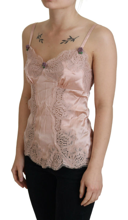 Caraco Dolce & Gabbana en satin rose avec dentelle et roses, lingerie