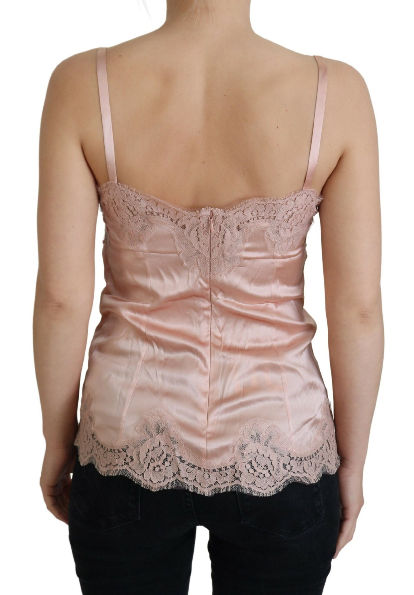 Caraco Dolce & Gabbana en satin rose avec dentelle et roses, lingerie