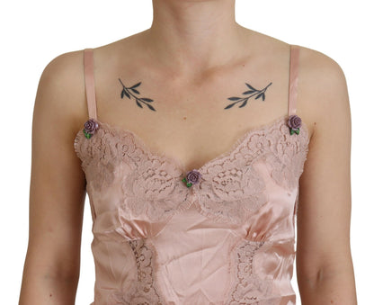 Caraco Dolce & Gabbana en satin rose avec dentelle et roses, lingerie