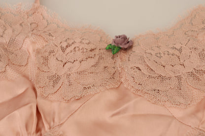 Caraco Dolce & Gabbana en satin rose avec dentelle et roses, lingerie