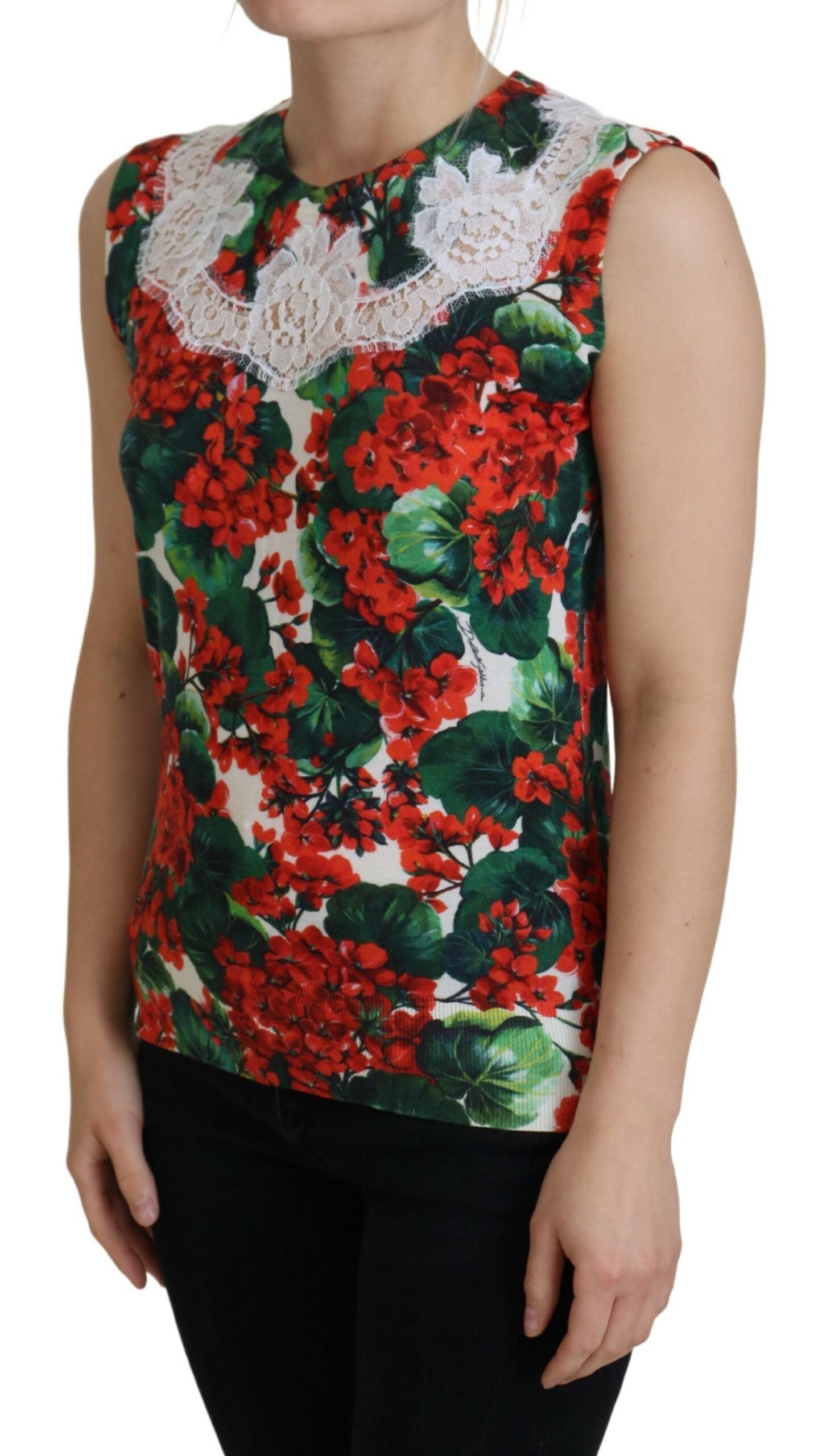 Débardeur gilet Dolce & Gabbana en dentelle de laine florale blanche