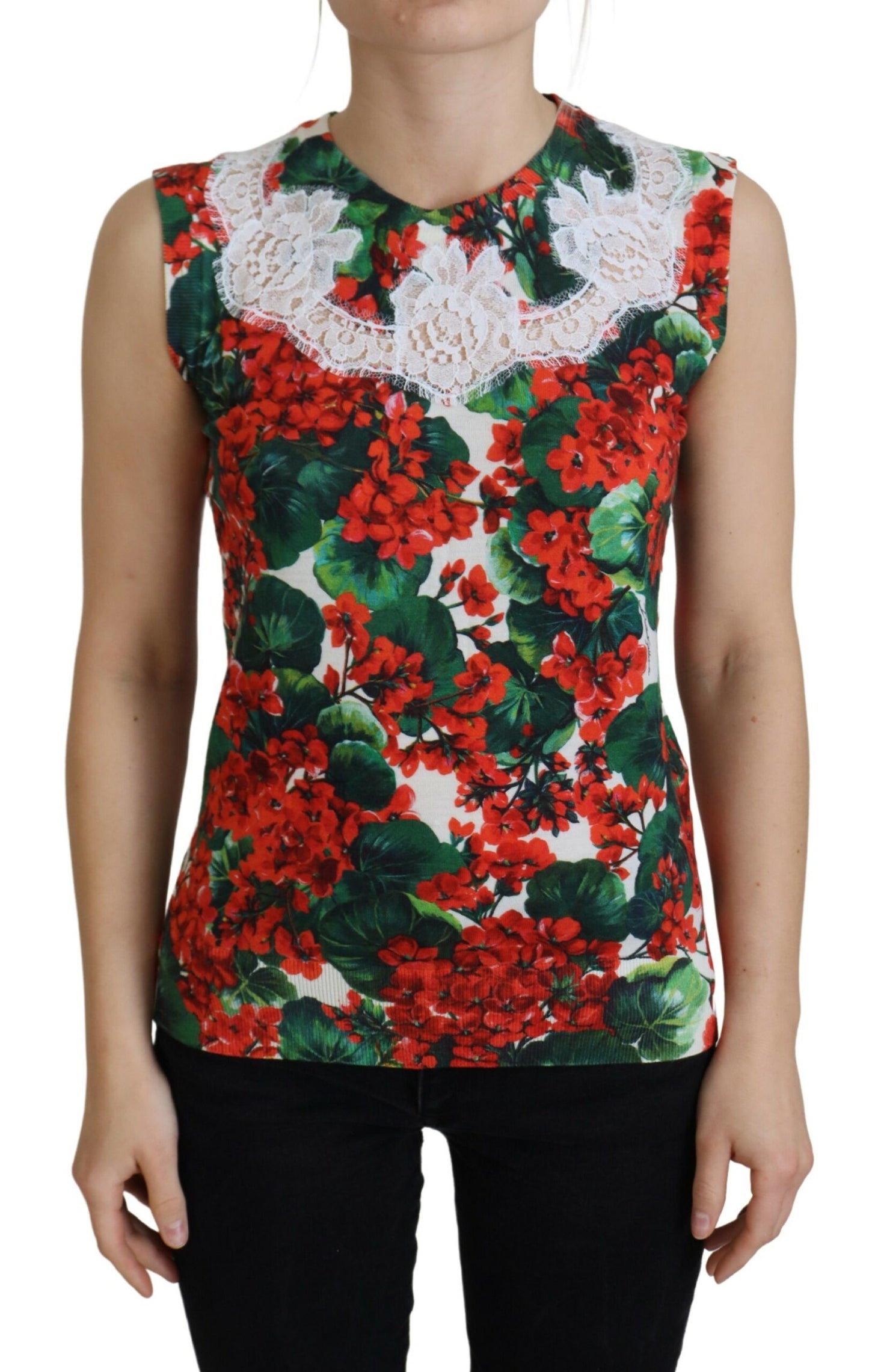 Débardeur gilet Dolce & Gabbana en dentelle de laine florale blanche