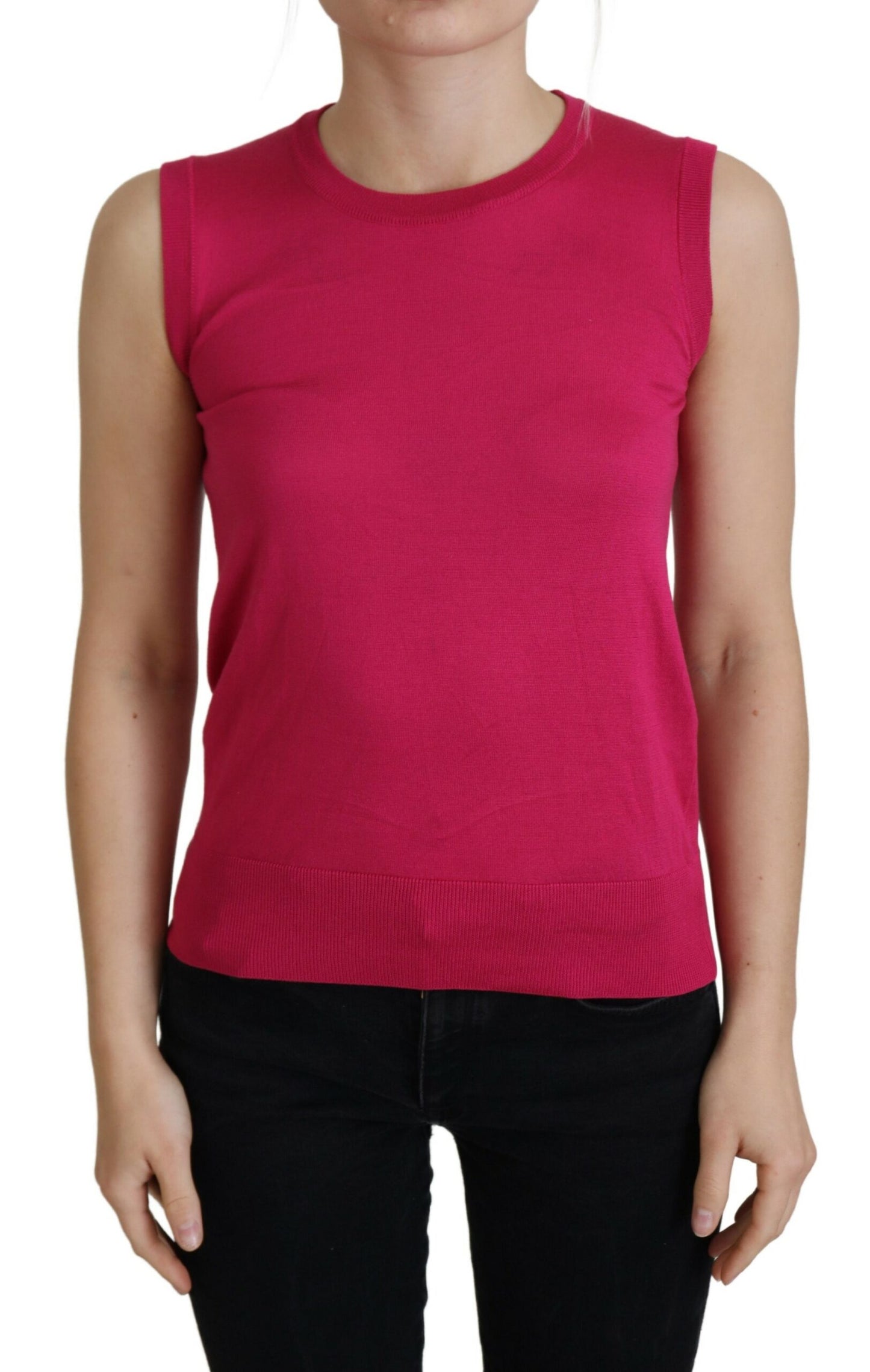 Débardeur pull col rond en soie rose Dolce & Gabbana