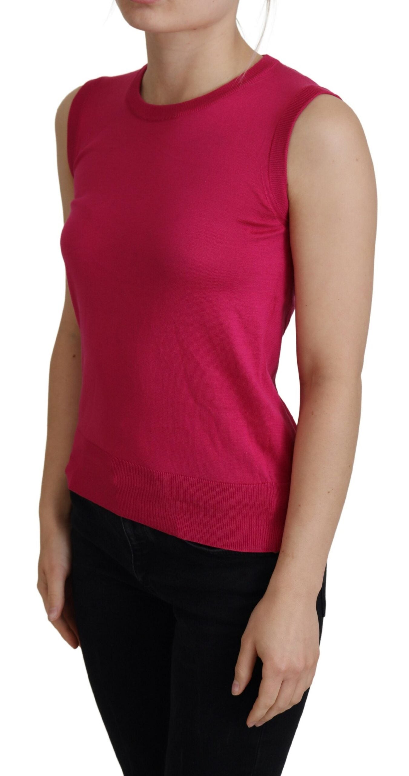 Débardeur pull col rond en soie rose Dolce & Gabbana