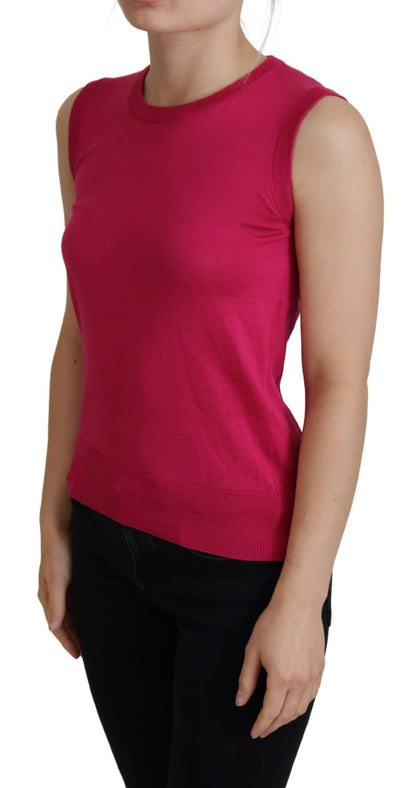 Débardeur pull col rond en soie rose Dolce & Gabbana
