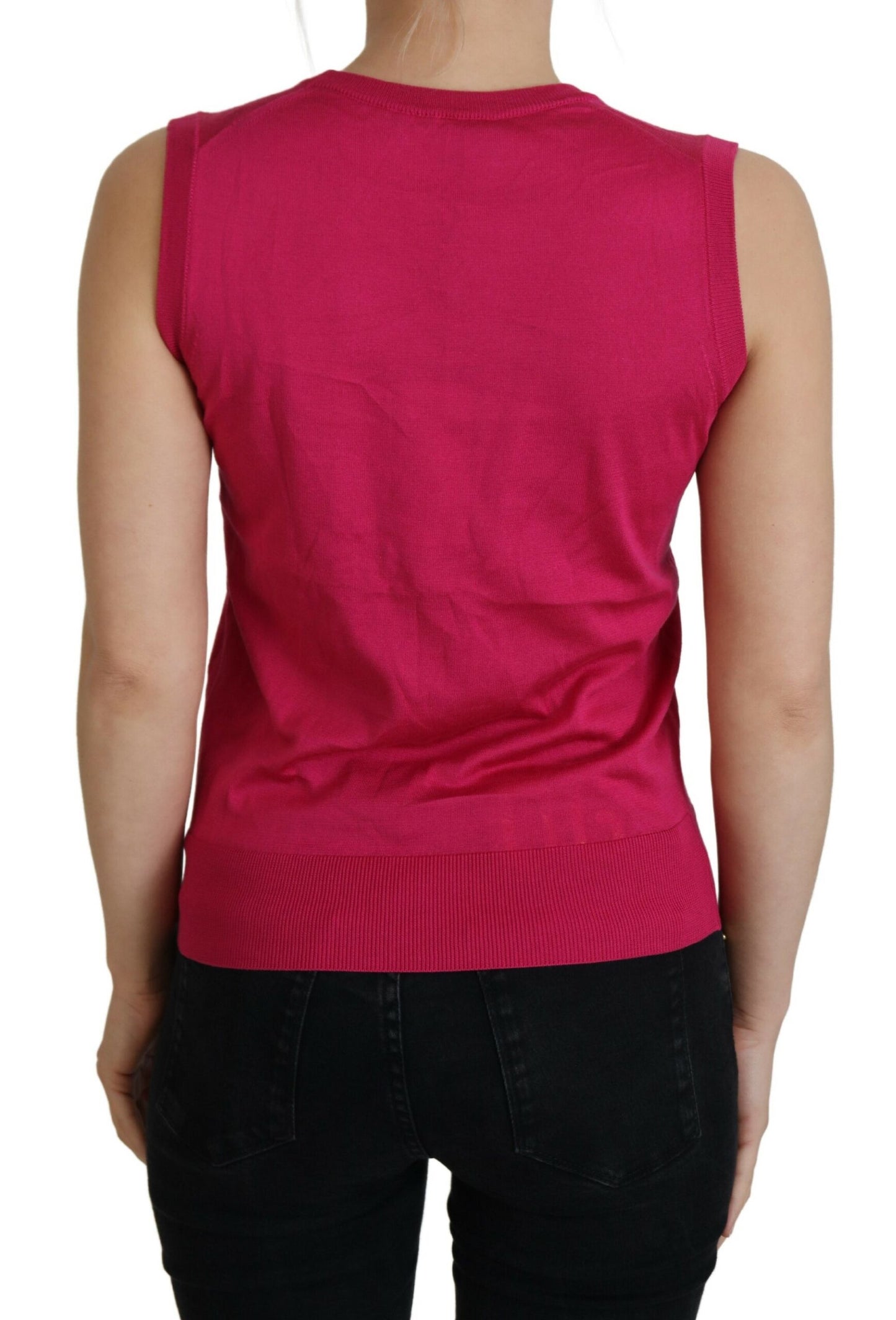 Débardeur pull col rond en soie rose Dolce & Gabbana