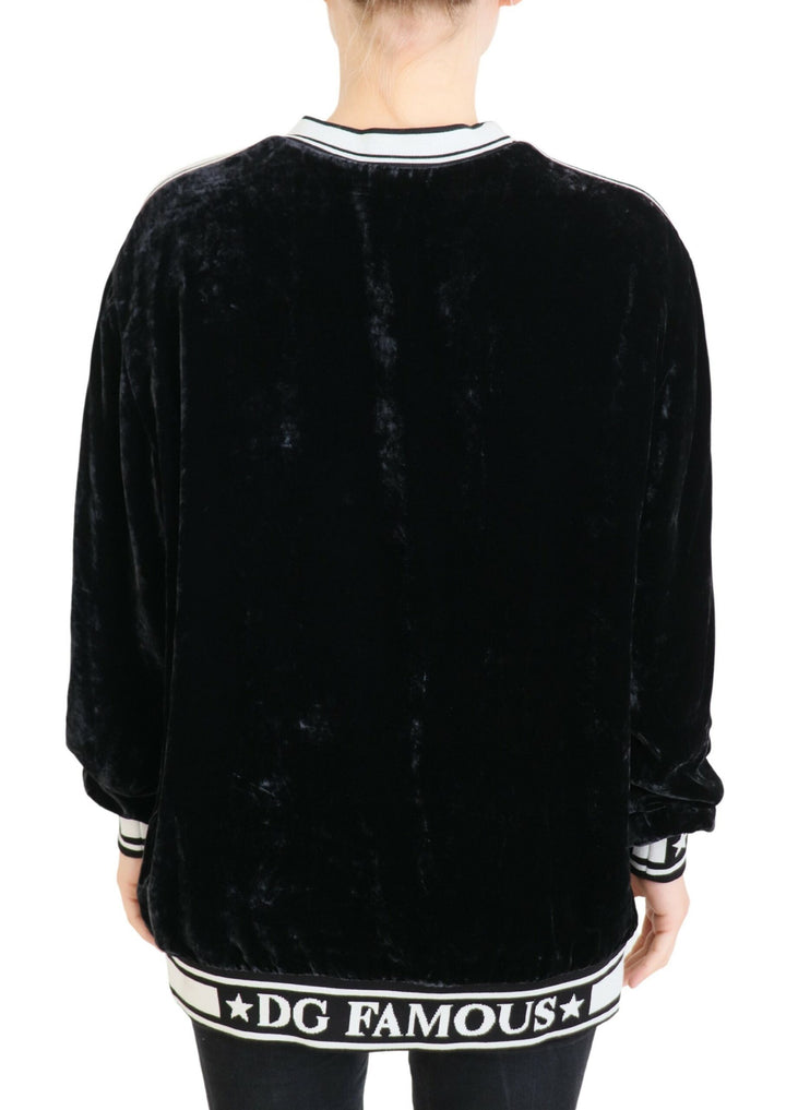 Suéter Dolce & Gabbana de terciopelo negro con cuello redondo