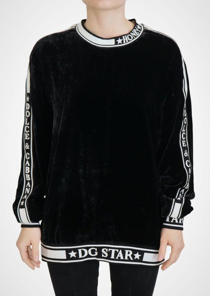 Suéter Dolce & Gabbana de terciopelo negro con cuello redondo