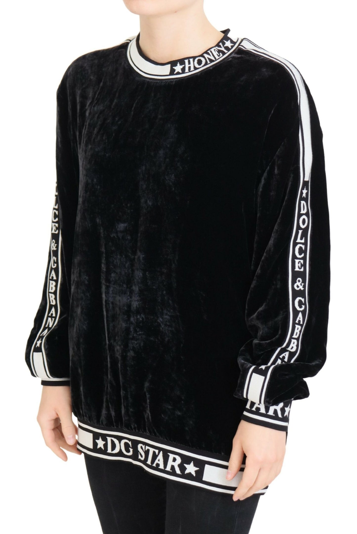 Pull Dolce & Gabbana en velours noir à col rond