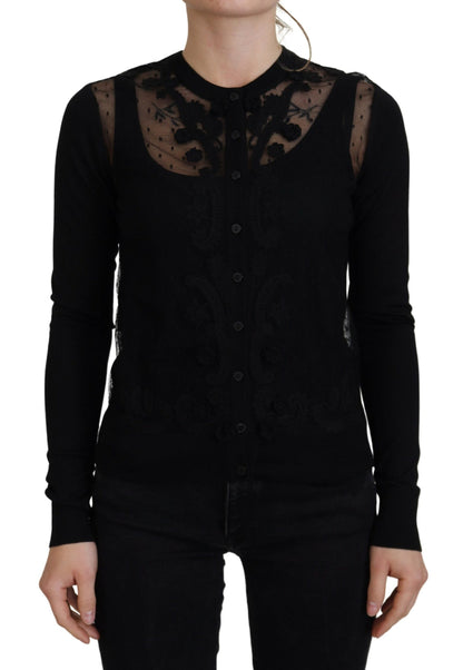 Cardigan en maille boutonnée en dentelle florale noire Dolce & Gabbana