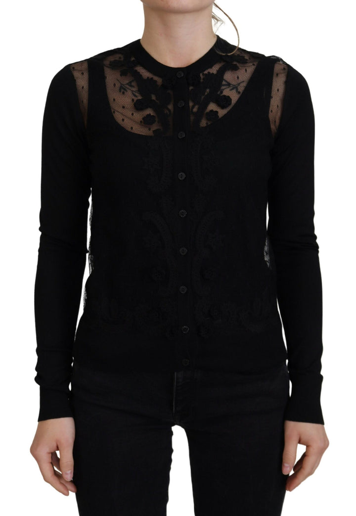 Cárdigan de encaje floral negro con botones de Dolce & Gabbana