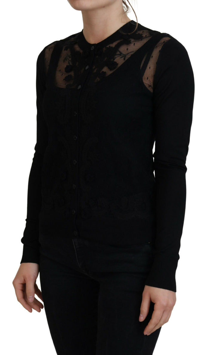 Cárdigan de encaje floral negro con botones de Dolce & Gabbana