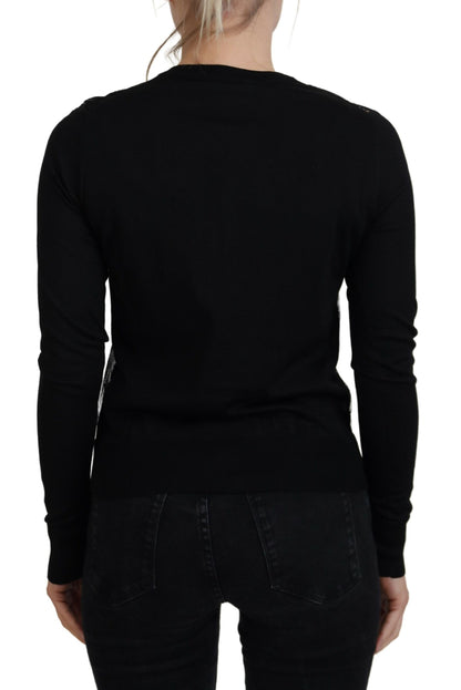 Cardigan en maille boutonnée en dentelle florale noire Dolce & Gabbana