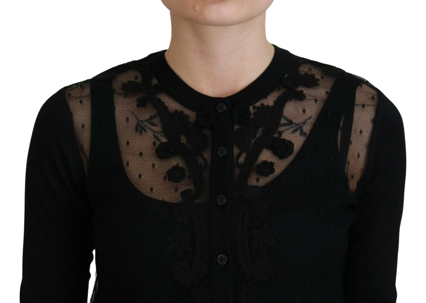 Cardigan en maille boutonnée en dentelle florale noire Dolce & Gabbana