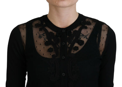 Cardigan en maille boutonnée en dentelle florale noire Dolce & Gabbana
