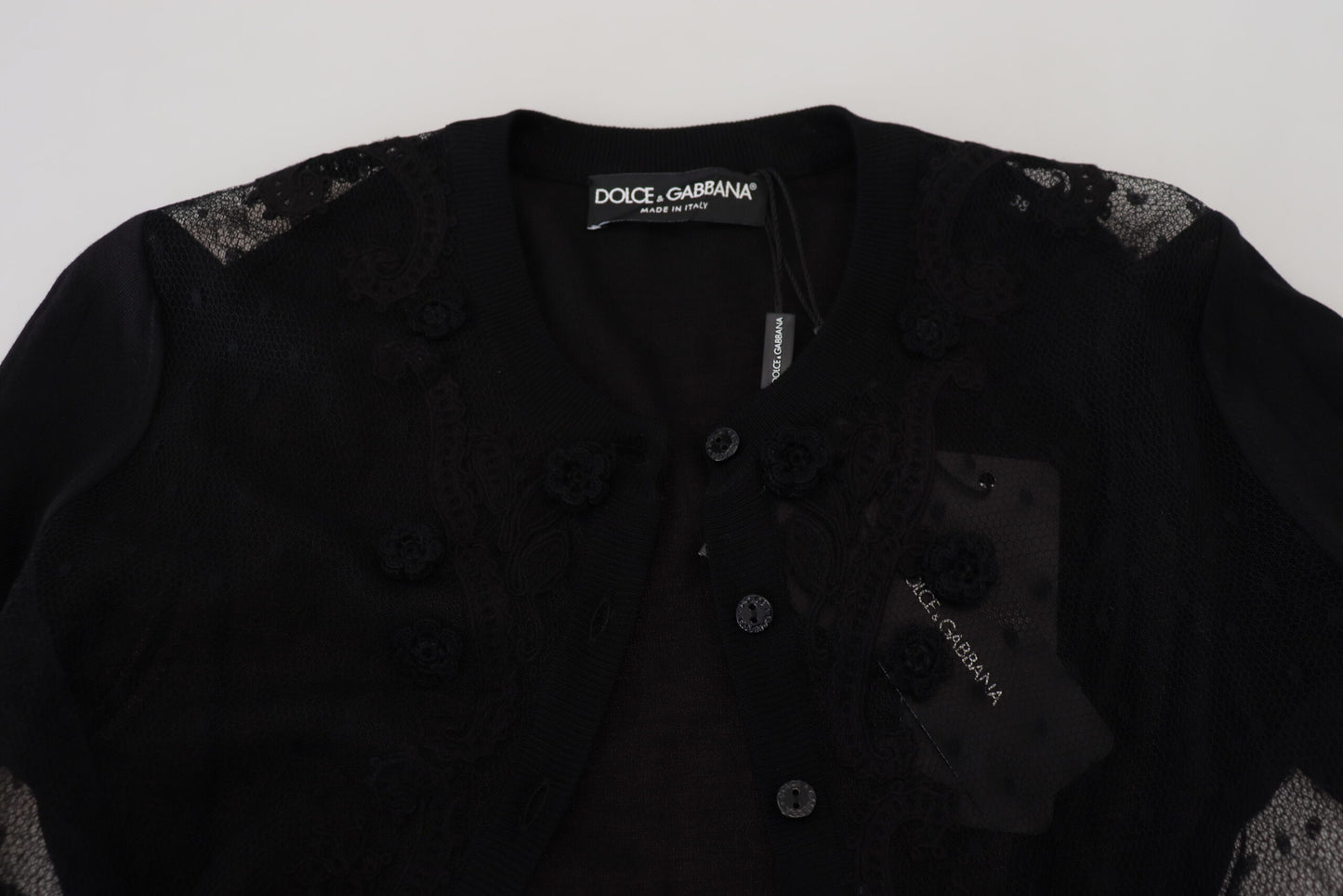 Cardigan en maille boutonnée en dentelle florale noire Dolce & Gabbana
