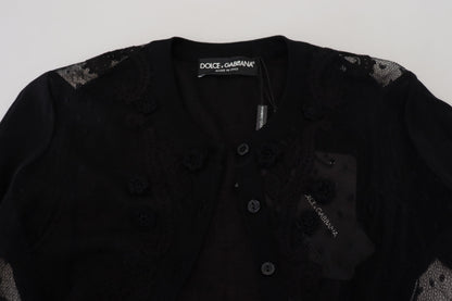 Cardigan en maille boutonnée en dentelle florale noire Dolce & Gabbana