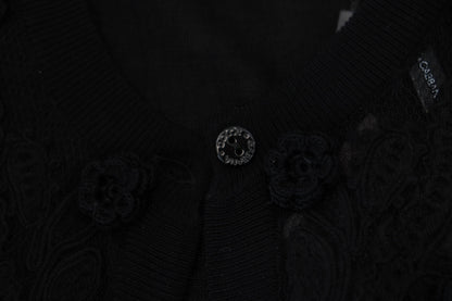 Cardigan en maille boutonnée en dentelle florale noire Dolce & Gabbana