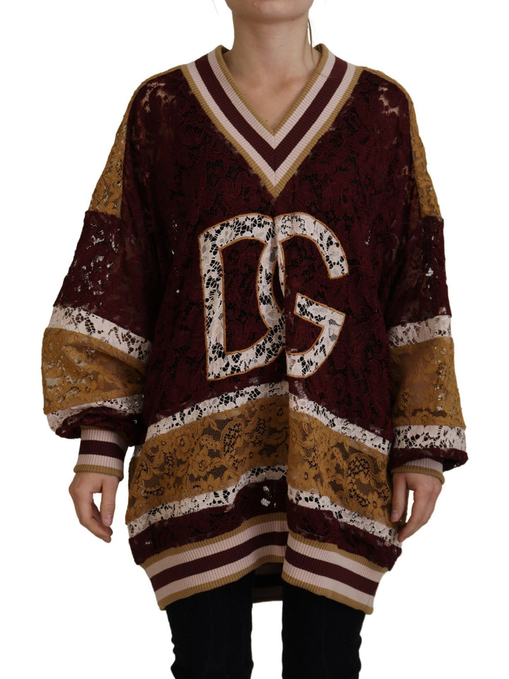 Suéter Dolce & Gabbana Multicolor con Cuello en V de Encaje