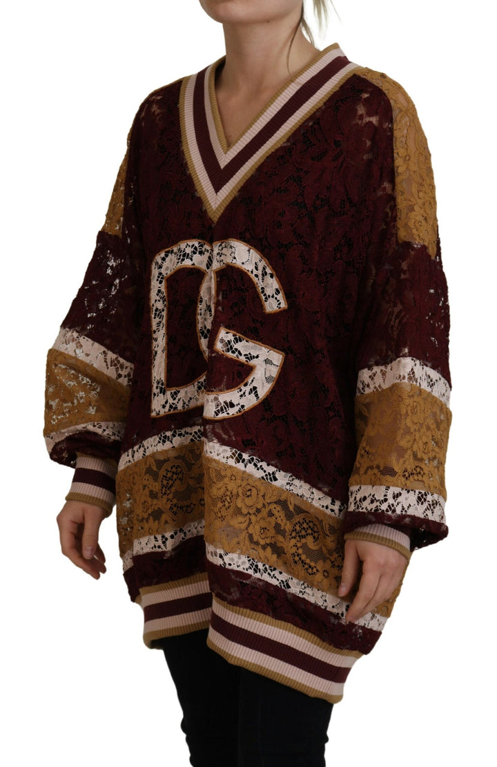 Suéter Dolce & Gabbana Multicolor con Cuello en V de Encaje