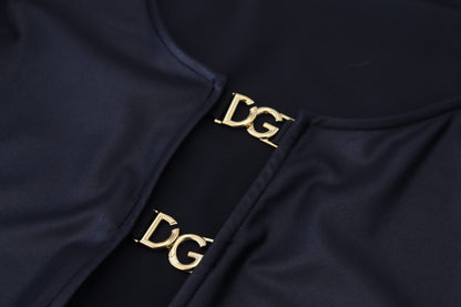 Haut Dolce & Gabbana en coton stretch noir à col ouvert et manches 3/4