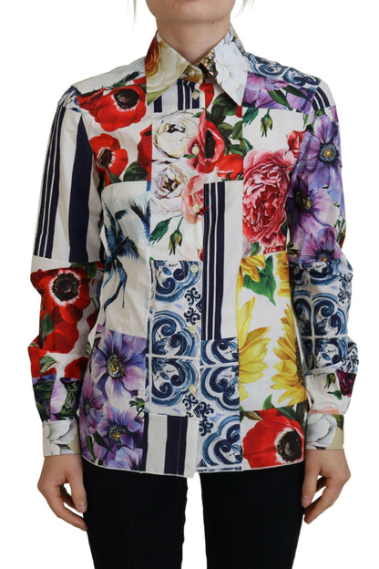 Chemisier Dolce & Gabbana en coton à fleurs multicolores avec col