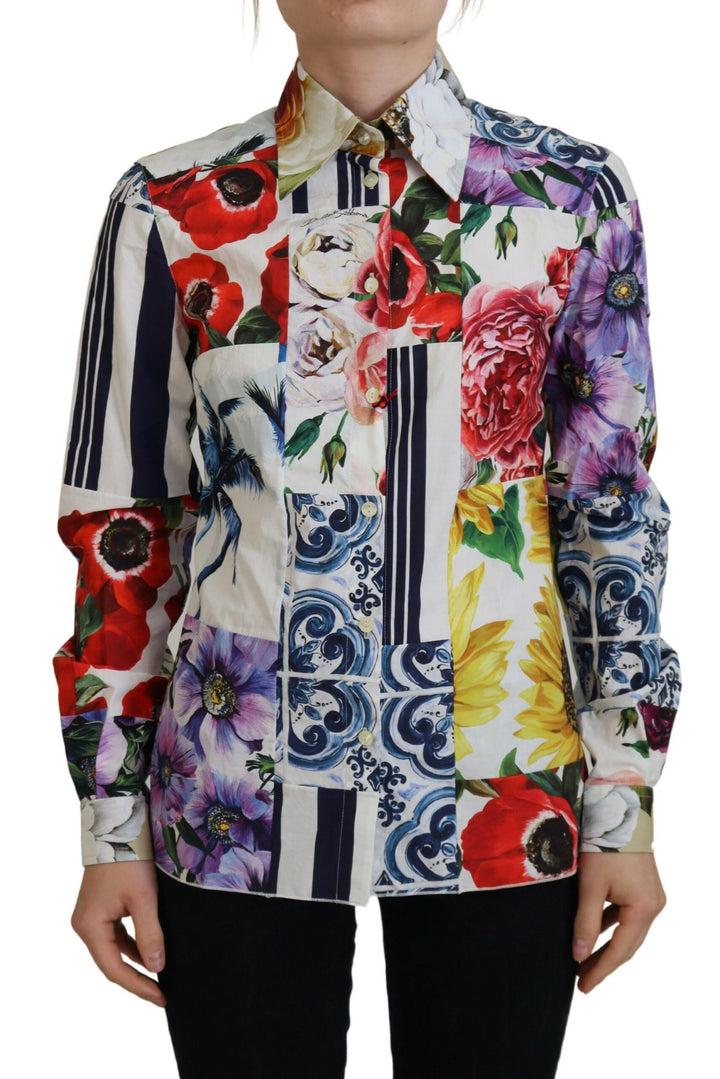 Chemisier Dolce & Gabbana en coton à fleurs multicolores avec col