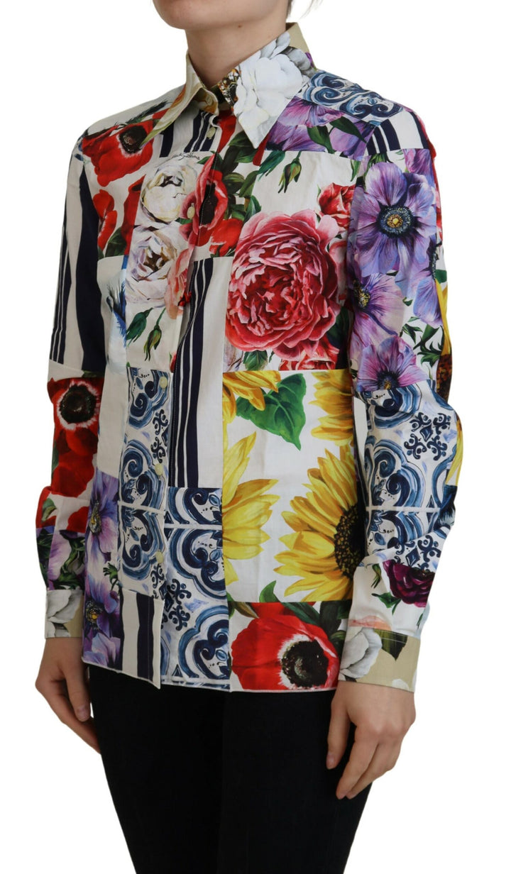Chemisier Dolce & Gabbana en coton à fleurs multicolores avec col