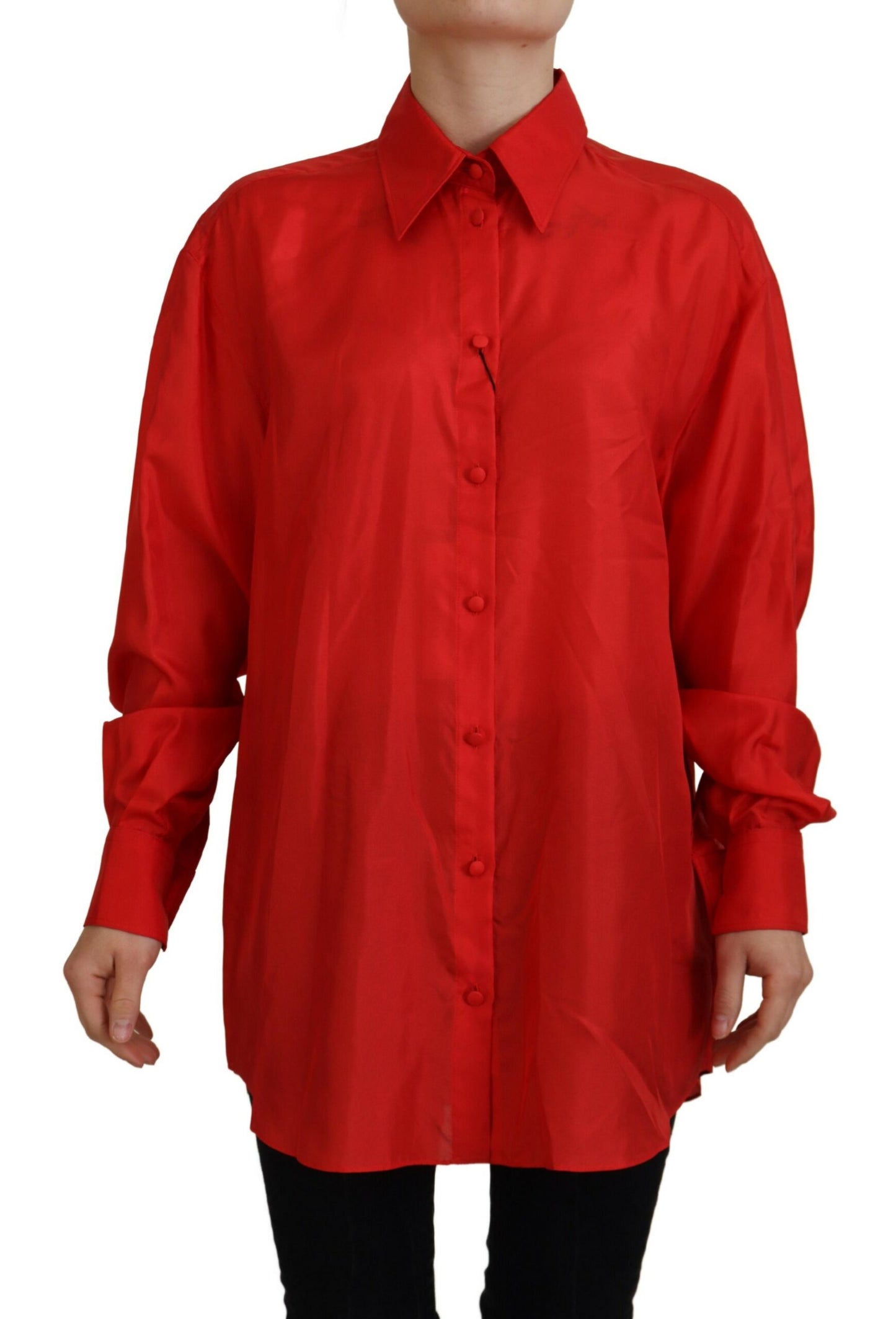 Chemisier Dolce & Gabbana en soie rouge à col et manches longues