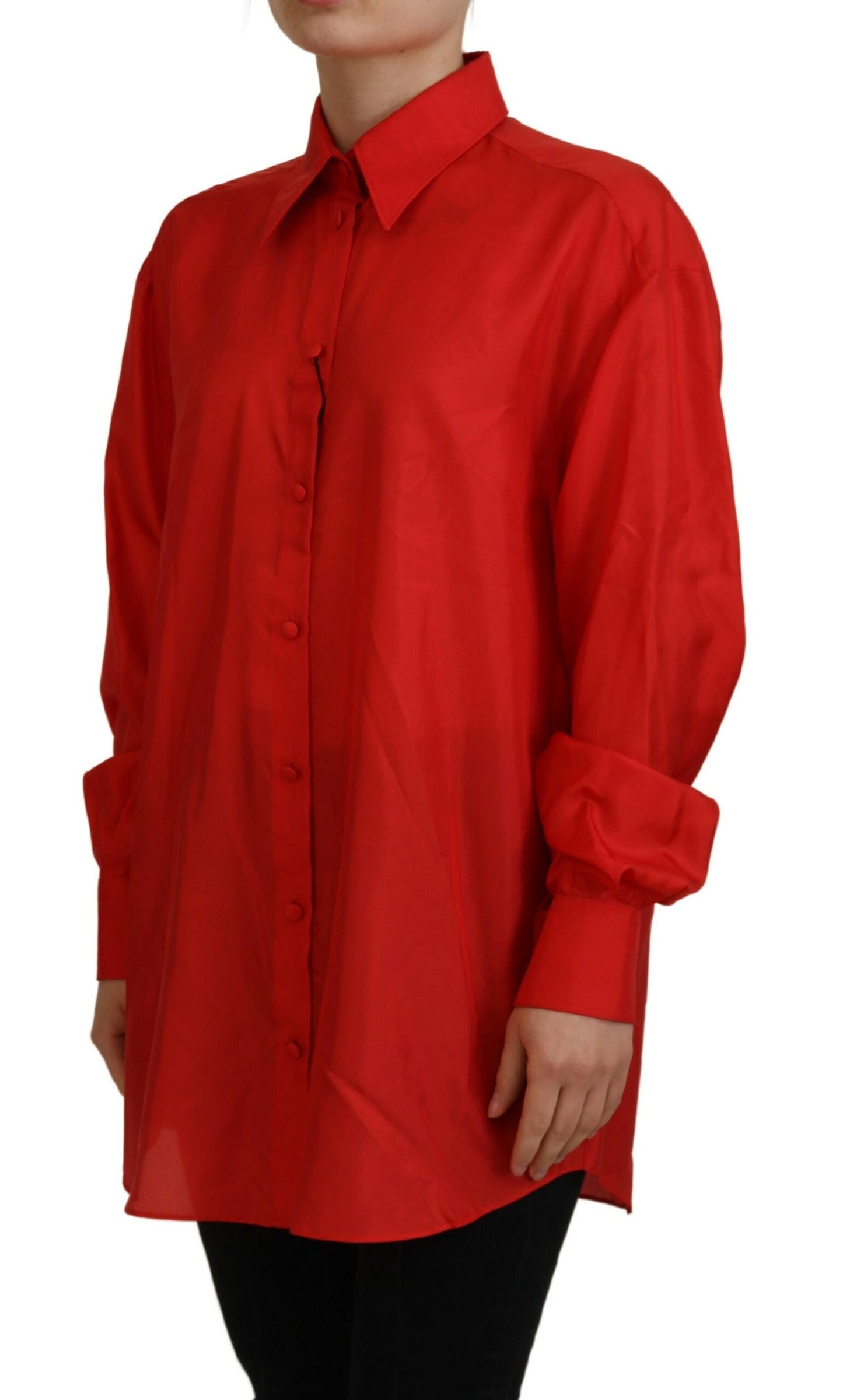 Chemisier Dolce & Gabbana en soie rouge à col et manches longues