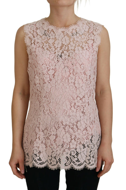 Chemisier top sans manches en dentelle florale rose Dolce & Gabbana
