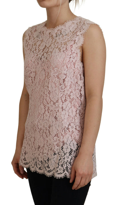 Chemisier top sans manches en dentelle florale rose Dolce & Gabbana