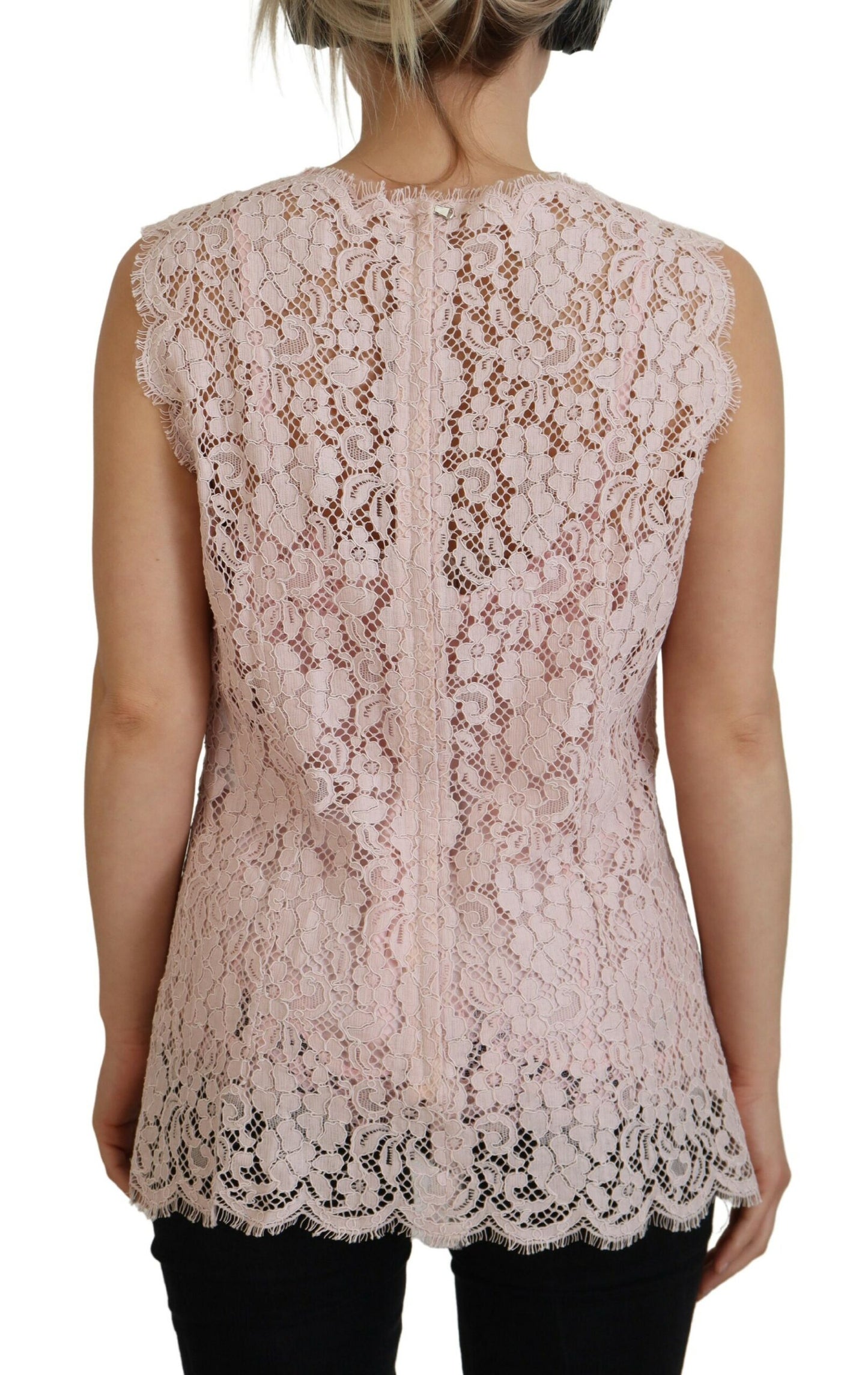 Chemisier top sans manches en dentelle florale rose Dolce & Gabbana