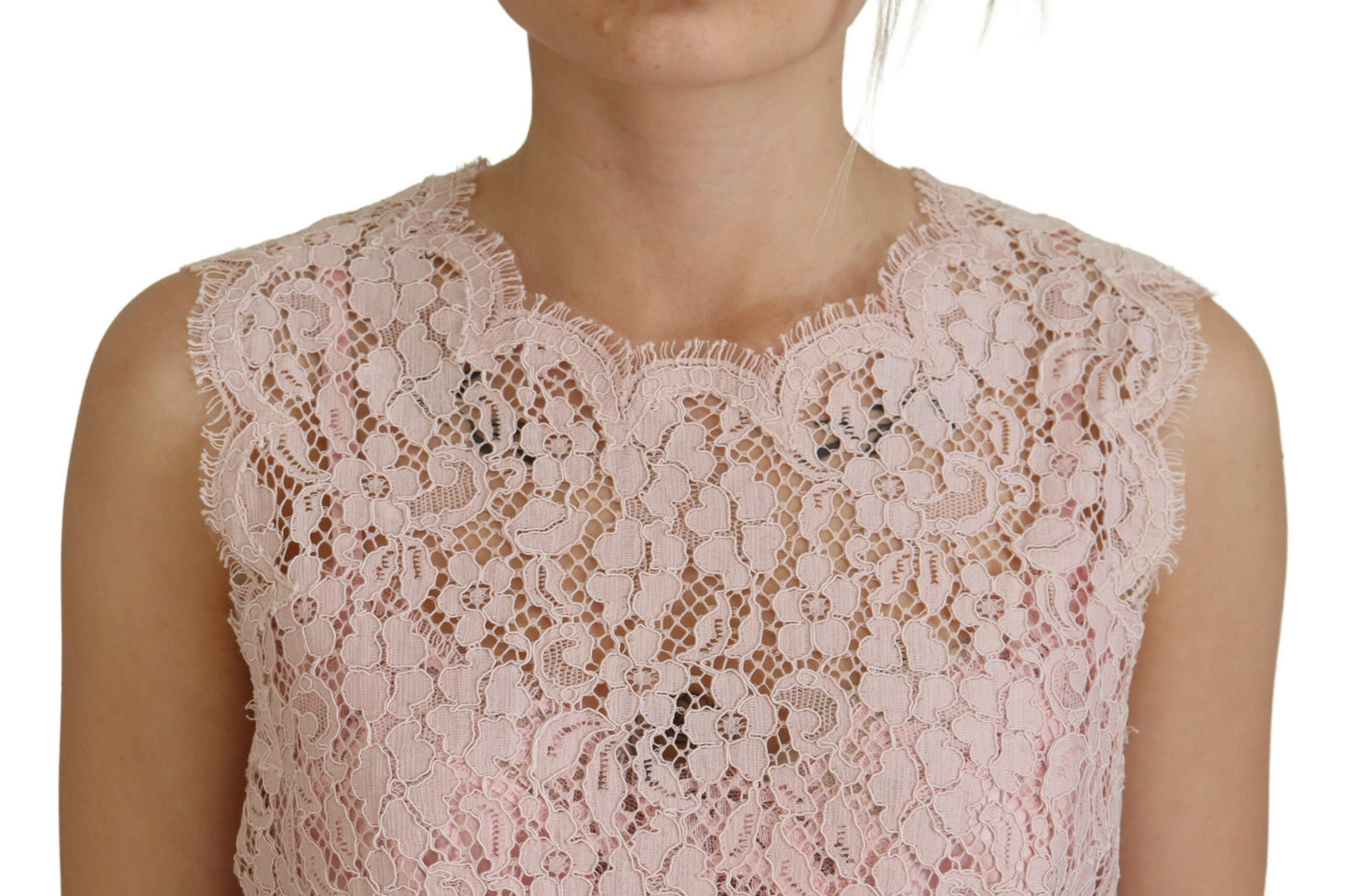 Chemisier top sans manches en dentelle florale rose Dolce & Gabbana