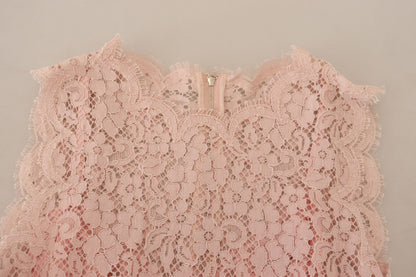 Chemisier top sans manches en dentelle florale rose Dolce & Gabbana