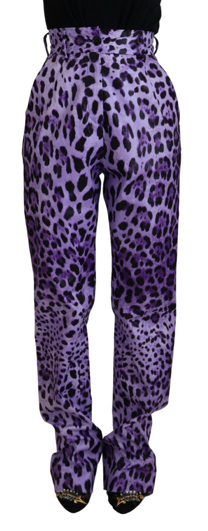 Pantalon taille haute imprimé léopard violet Dolce & Gabbana
