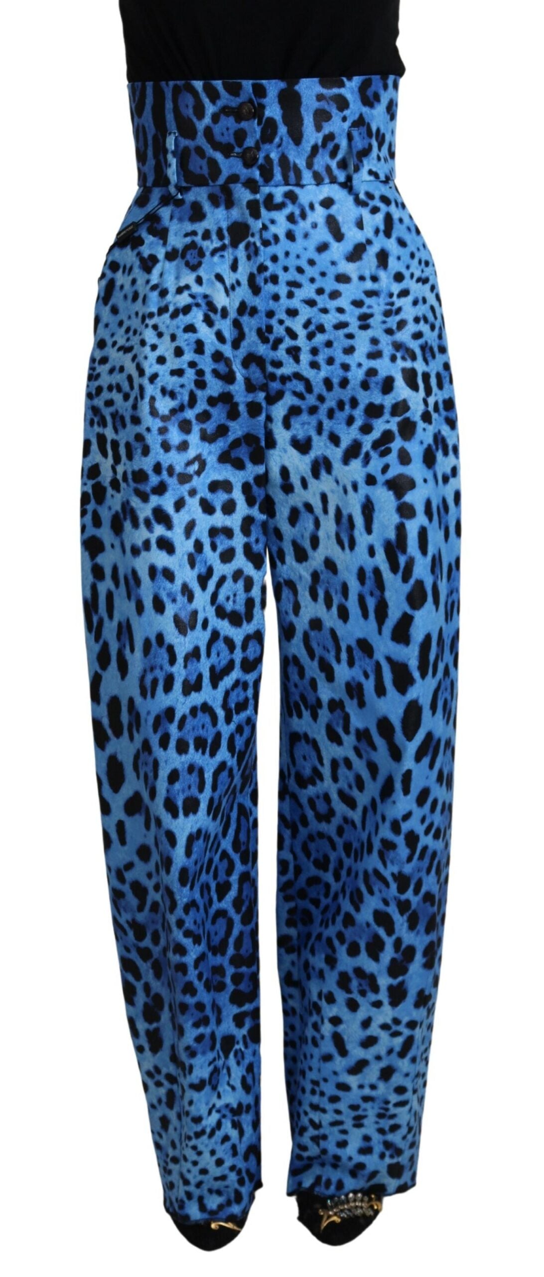 Pantalones de tiro alto con estampado de leopardo azul de Dolce & Gabbana