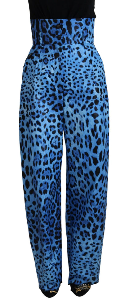 Pantalones de tiro alto con estampado de leopardo azul de Dolce & Gabbana