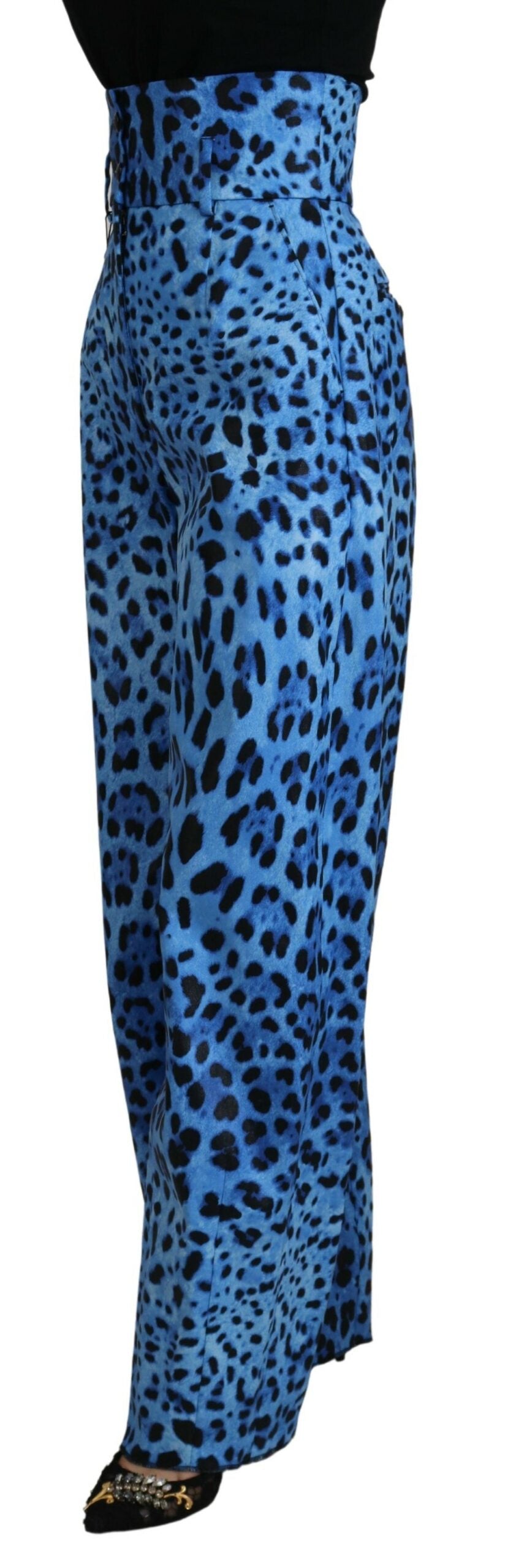 Pantalones de tiro alto con estampado de leopardo azul de Dolce & Gabbana