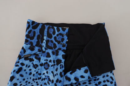 Pantalones de tiro alto con estampado de leopardo azul de Dolce & Gabbana