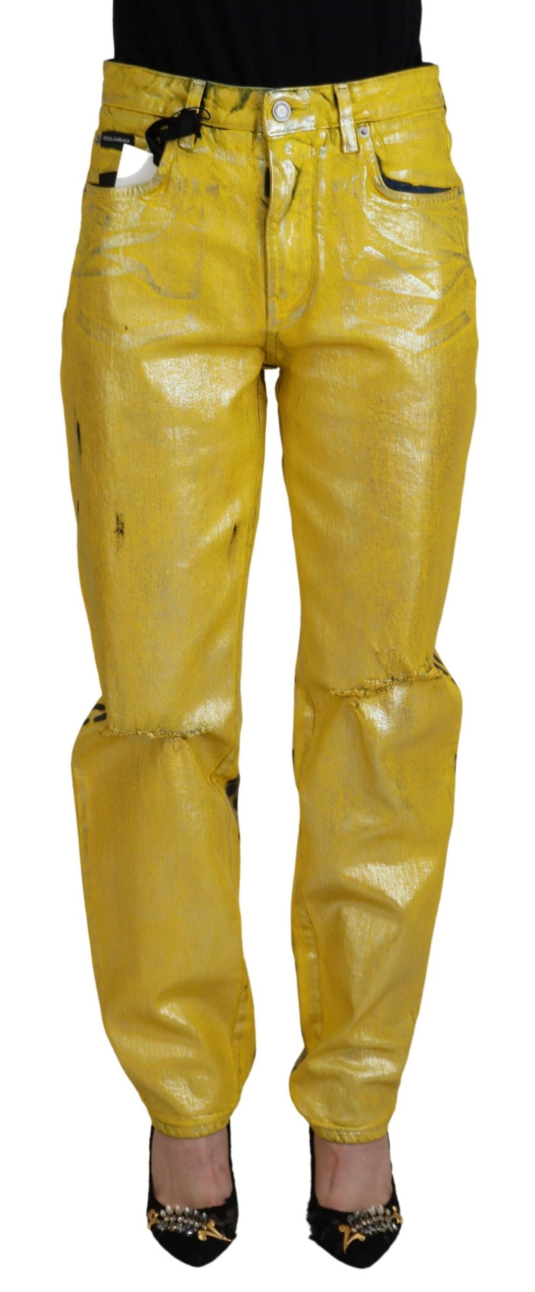 Jean Droit Dolce & Gabbana en Coton Léopard Jaune