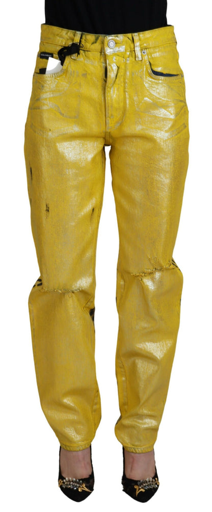 Jean Droit Dolce & Gabbana en Coton Léopard Jaune