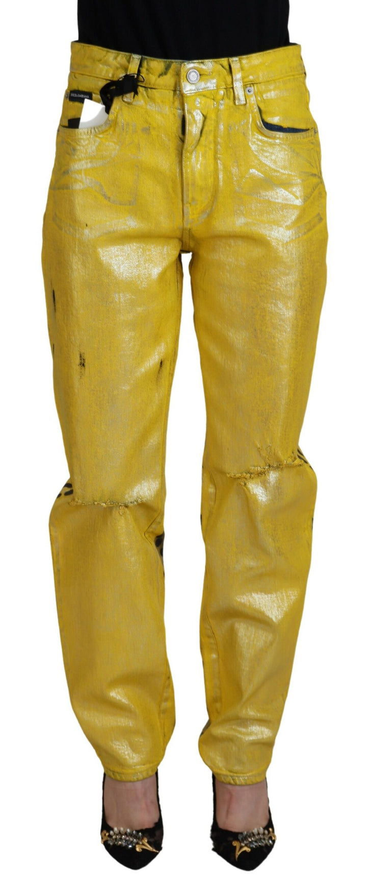Jean Droit Dolce & Gabbana en Coton Léopard Jaune