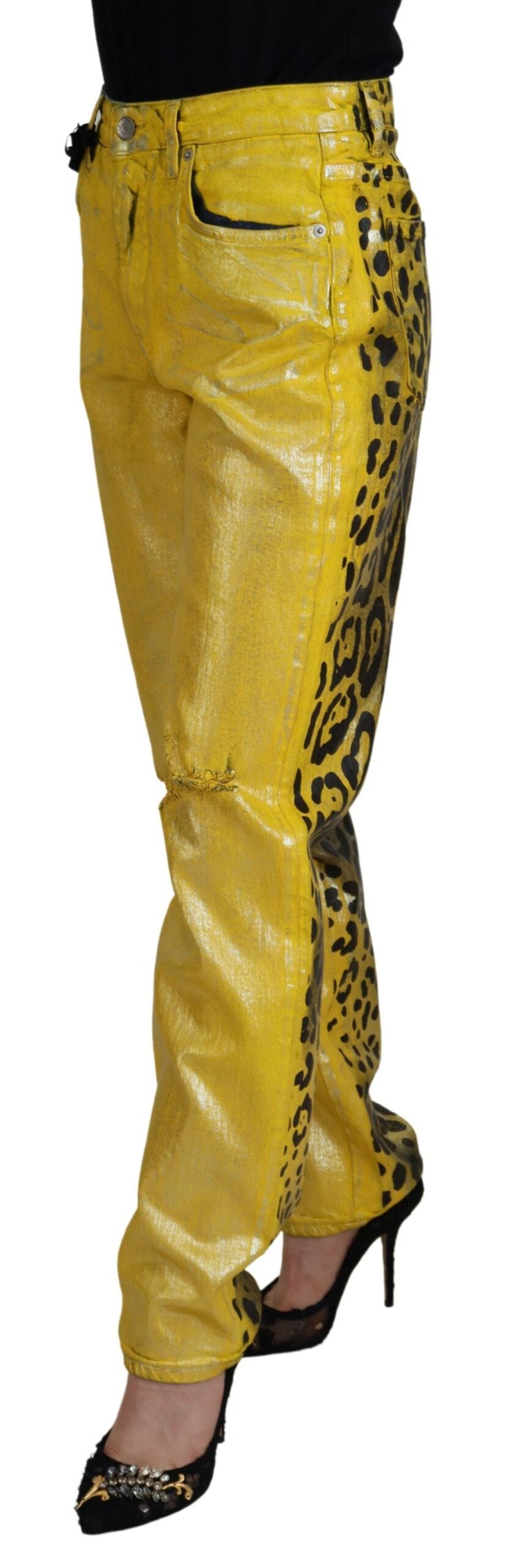 Jean Droit Dolce & Gabbana en Coton Léopard Jaune