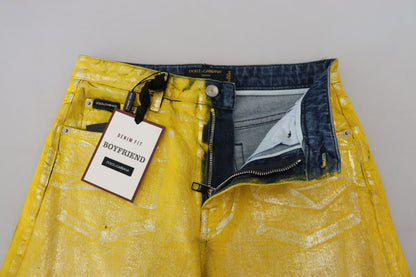 Jean Droit Dolce & Gabbana en Coton Léopard Jaune