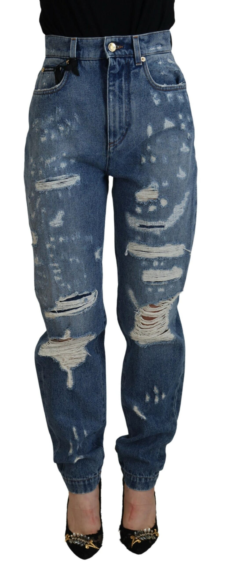 Jeans slim en coton déchiré bleu Dolce & Gabbana